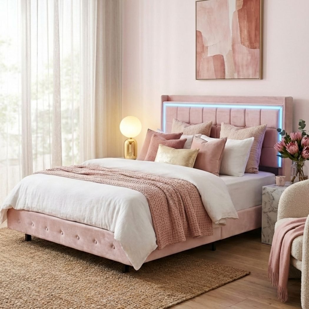 Levede Single King Floating Bed Frame With RGB LED Light Headboard USB Charge