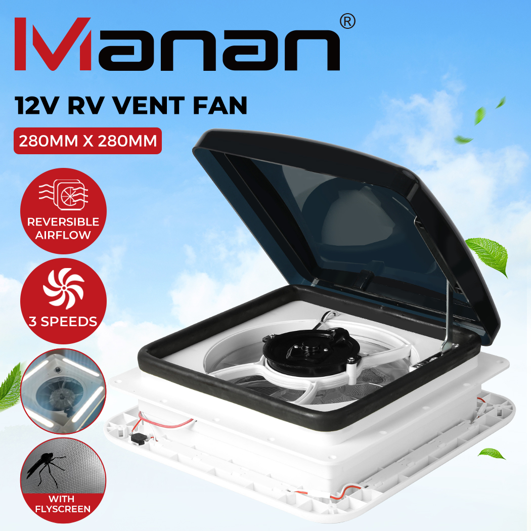Manan Caravan Roof Vent Shower Hatch Air Exhaust Fan LED Light Camper Trailer - Picture 1 of 12