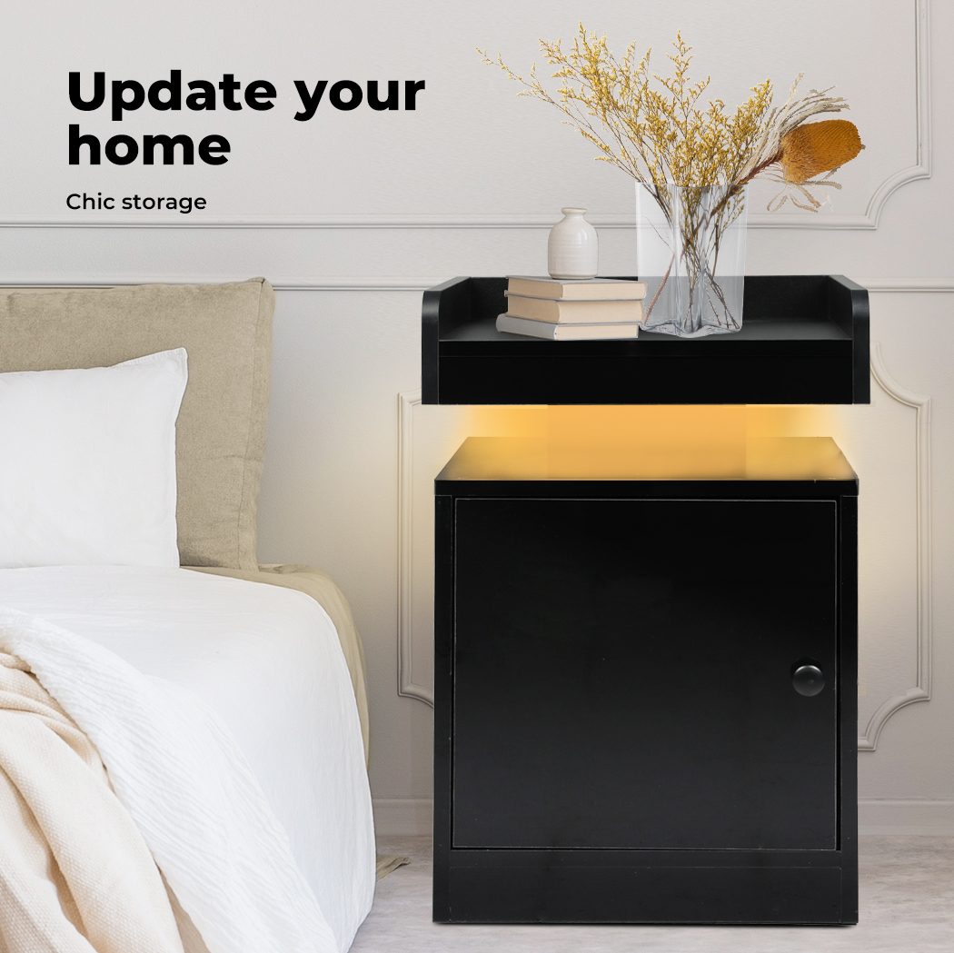 Levede Nightstand RGB LED Bedside Table USB Charge Side Table Drawer Cabinet - Picture 12 of 38