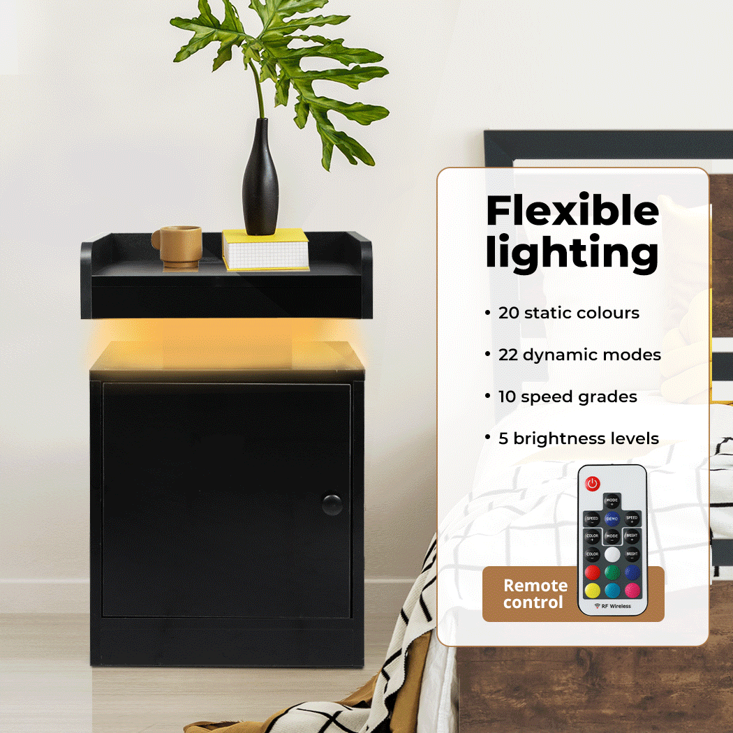 Levede Nightstand RGB LED Bedside Table USB Charge Side Table Drawer Cabinet - Picture 13 of 38