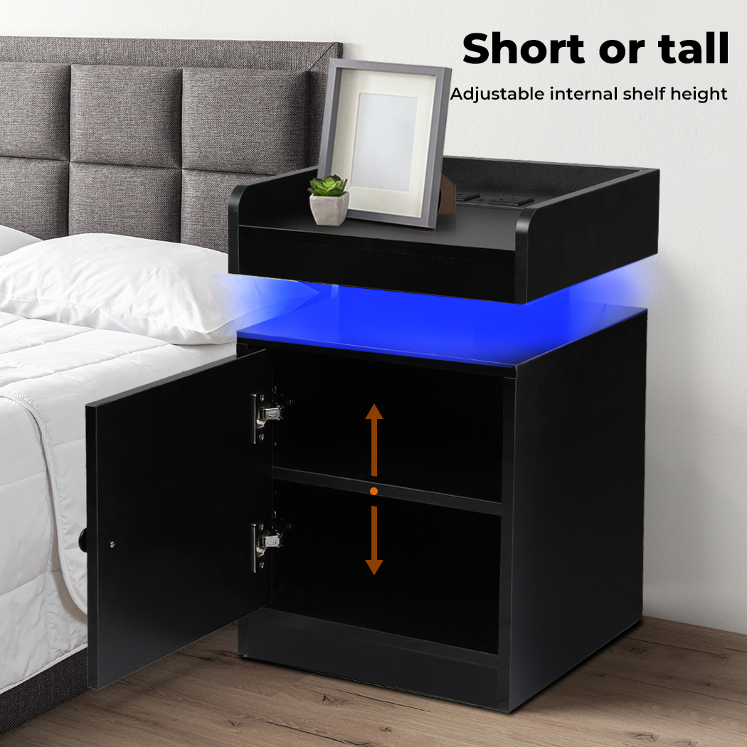 Levede Nightstand RGB LED Bedside Table USB Charge Side Table Drawer Cabinet - Picture 14 of 38