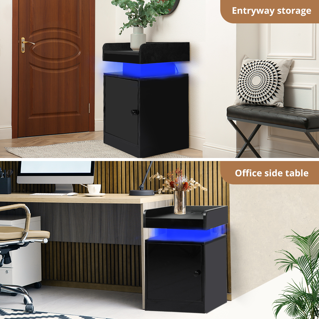 Levede Nightstand RGB LED Bedside Table USB Charge Side Table Drawer Cabinet - Picture 18 of 38