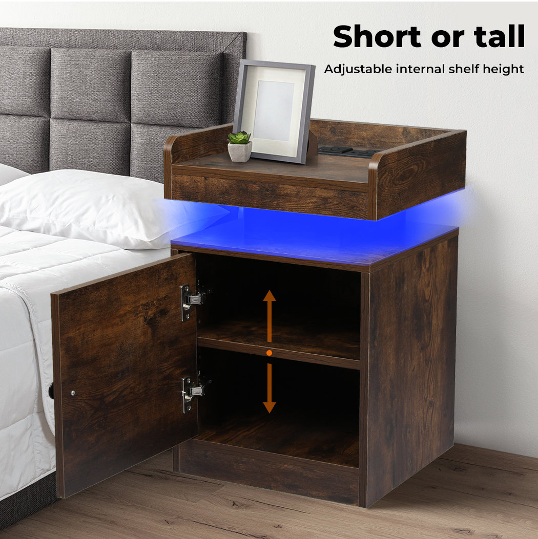 Levede Nightstand RGB LED Bedside Table USB Charge Side Table Drawer Cabinet - Picture 24 of 38