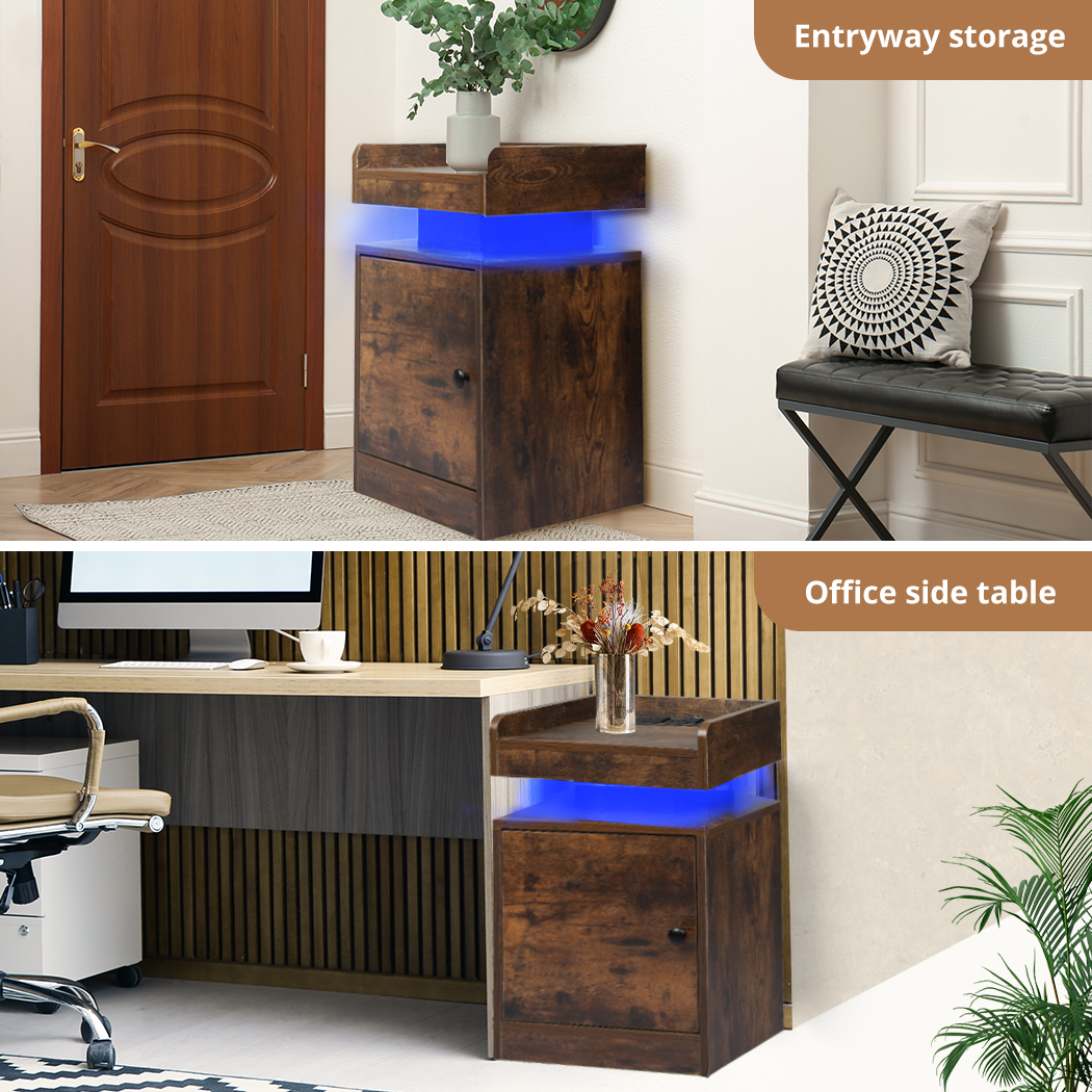 Levede Nightstand RGB LED Bedside Table USB Charge Side Table Drawer Cabinet - Picture 28 of 38