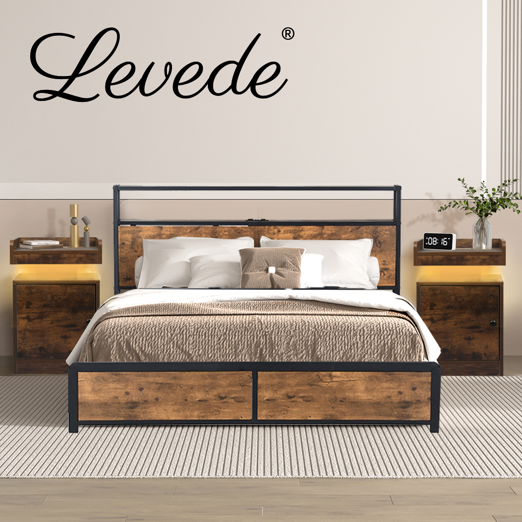 Levede Nightstand RGB LED Bedside Table USB Charge Side Table Drawer Cabinet - Picture 30 of 38