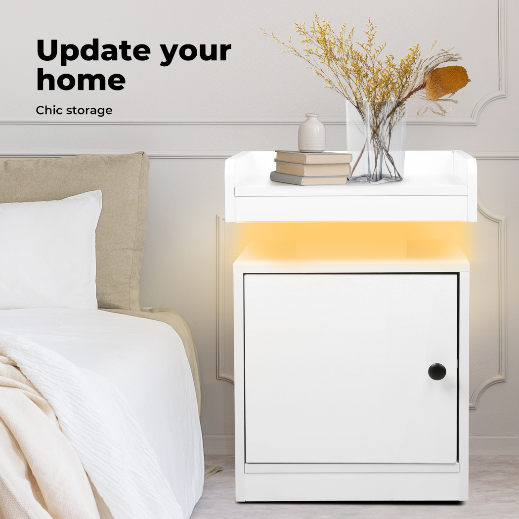 Levede Nightstand RGB LED Bedside Table USB Charge Side Table Drawer Cabinet - Picture 32 of 38