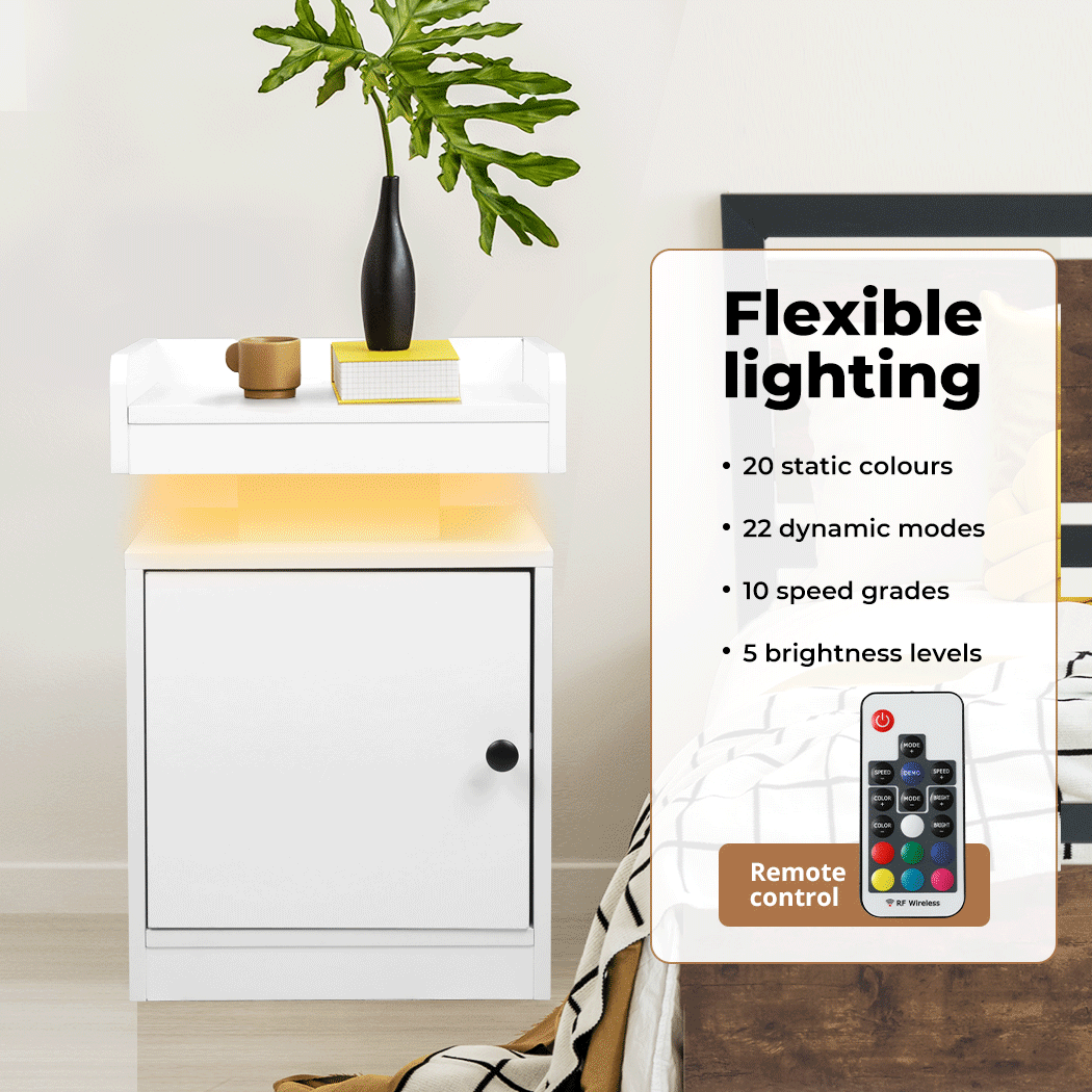 Levede Nightstand RGB LED Bedside Table USB Charge Side Table Drawer Cabinet - Picture 33 of 38