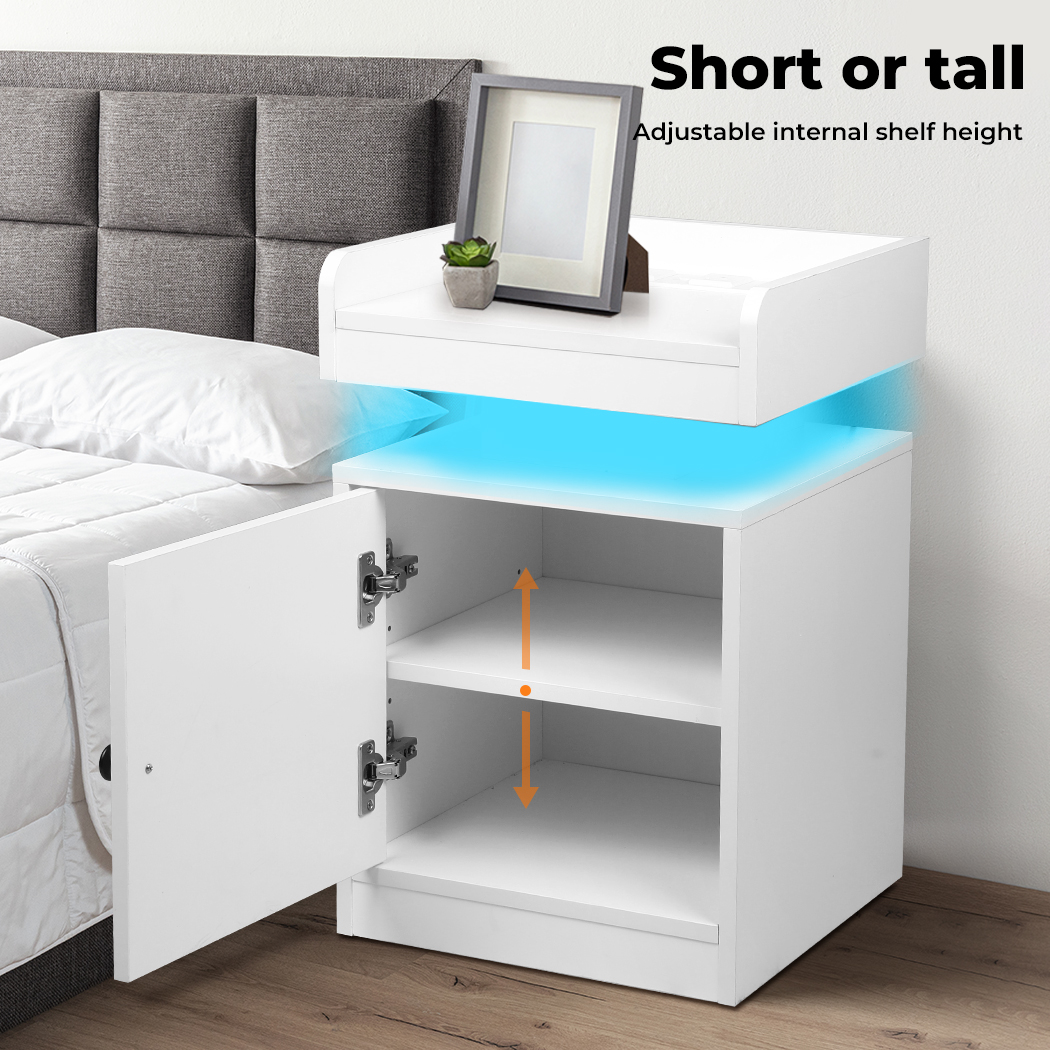 Levede Nightstand RGB LED Bedside Table USB Charge Side Table Drawer Cabinet - Picture 34 of 38