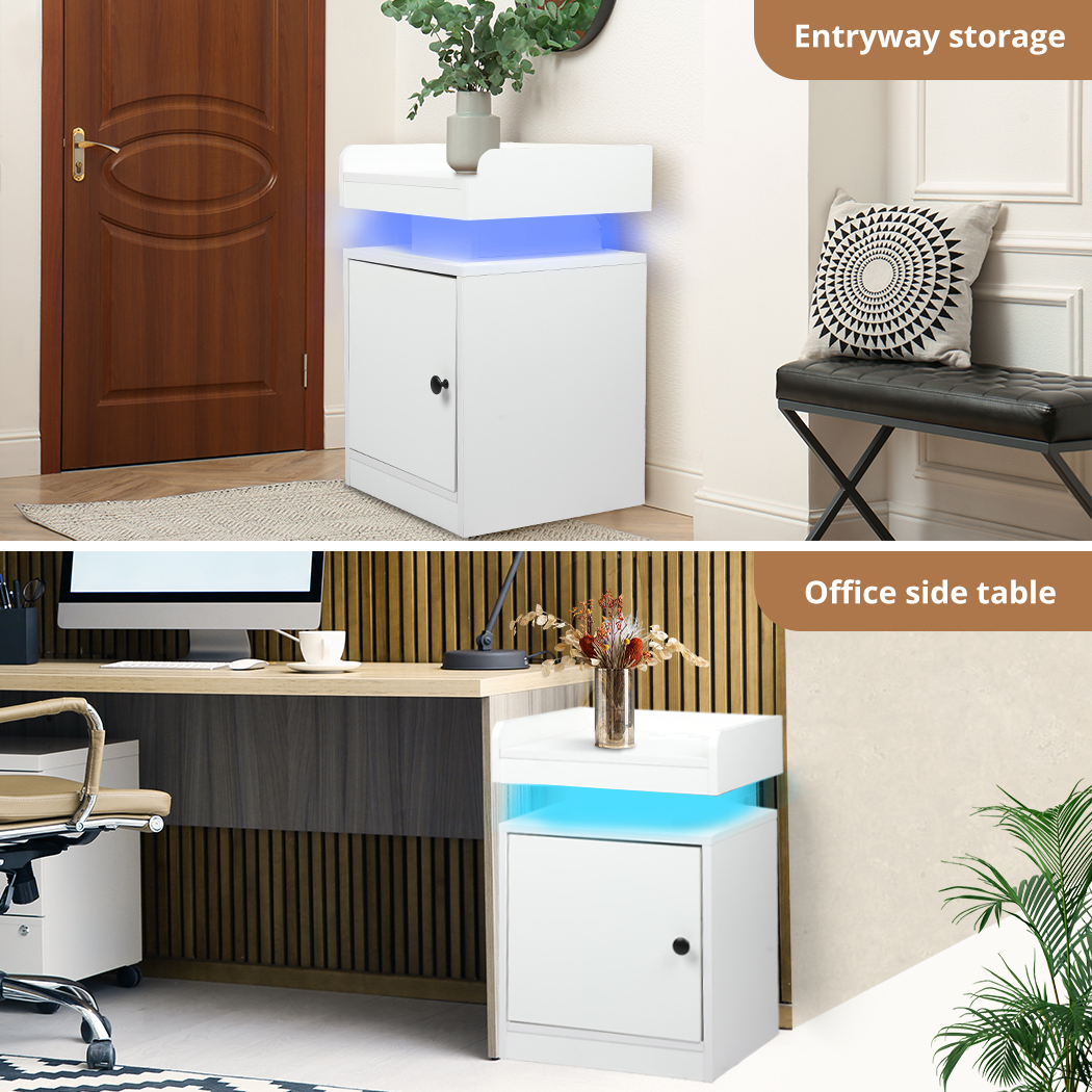 Levede Nightstand RGB LED Bedside Table USB Charge Side Table Drawer Cabinet - Picture 37 of 38