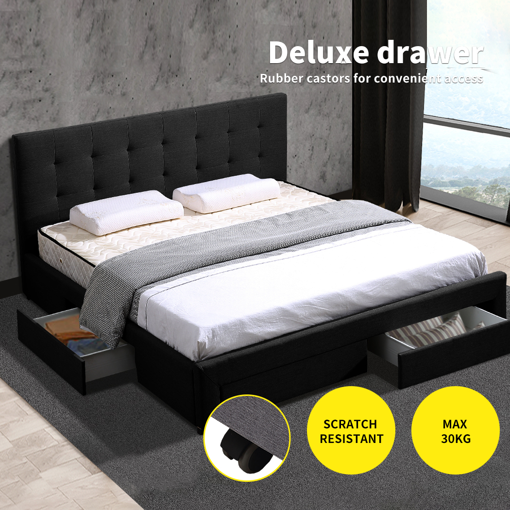Levede Wooden Bed Frame Double Queen King Fabric Storage Mattress Base Gas Lift - Picture 88 of 159