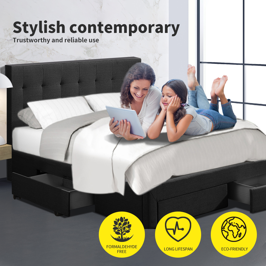 Levede Wooden Bed Frame Double Queen King Fabric Storage Mattress Base Gas Lift - Picture 90 of 159