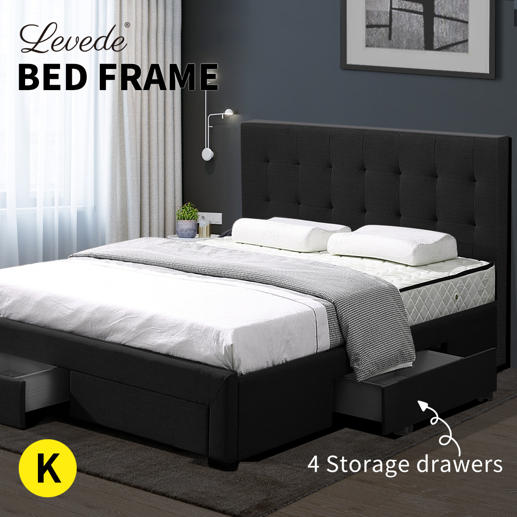 Levede Wooden Bed Frame Double Queen King Fabric Storage Mattress Base Gas Lift - Picture 115 of 159