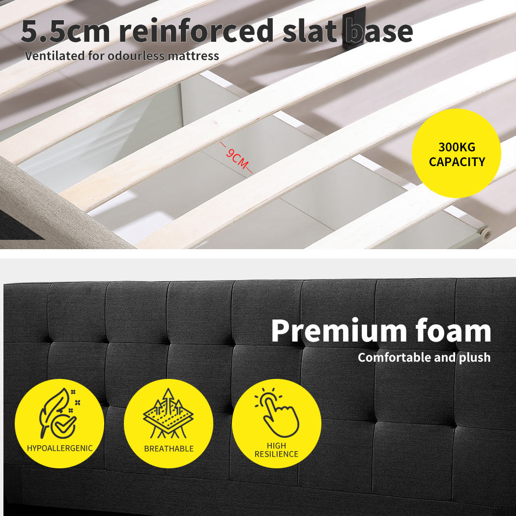 Levede Wooden Bed Frame Double Queen King Fabric Storage Mattress Base Gas Lift - Picture 120 of 159