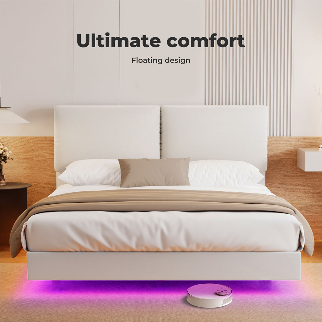 Levede Floating Bed Frame LED Light Soft Headboard Base Platform Double Queen - Picture 15 of 35