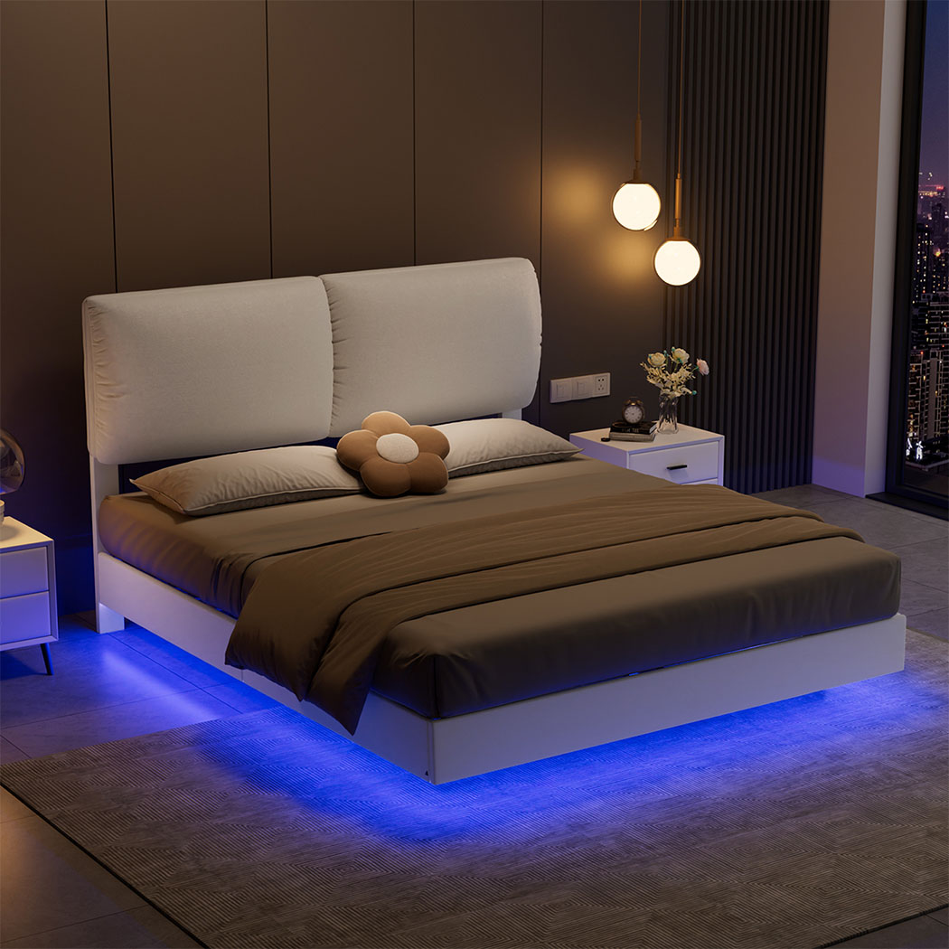 Levede Floating Bed Frame LED Light Soft Headboard Base Platform Double Queen - Picture 24 of 35