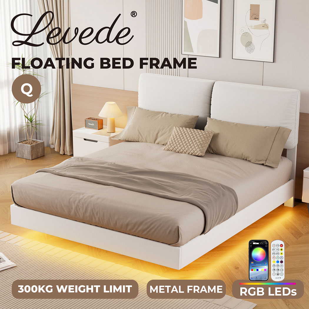 Levede Floating Bed Frame LED Light Soft Headboard Base Platform Double Queen - Picture 26 of 35