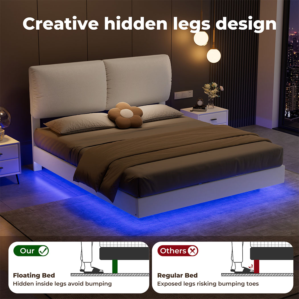 Levede Floating Bed Frame LED Light Soft Headboard Base Platform Double Queen - Picture 30 of 35