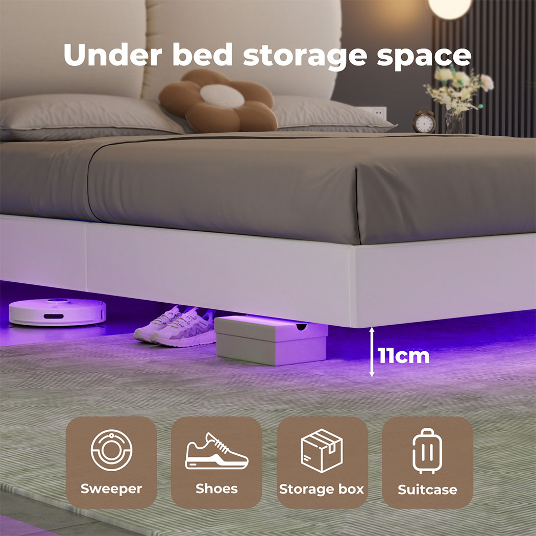 Levede Floating Bed Frame LED Light Soft Headboard Base Platform Double Queen - Picture 31 of 35