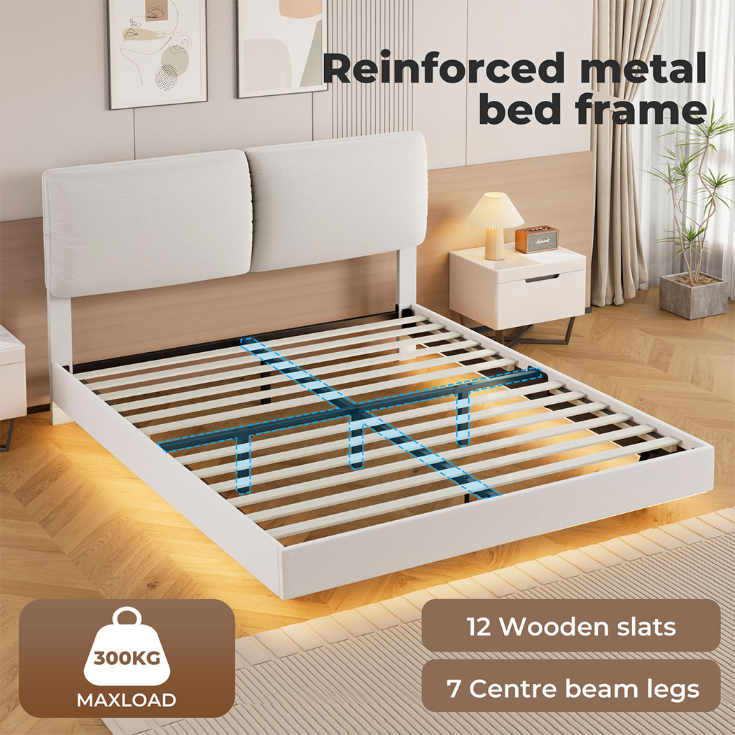 Levede Floating Bed Frame LED Light Soft Headboard Base Platform Double Queen - Picture 33 of 35
