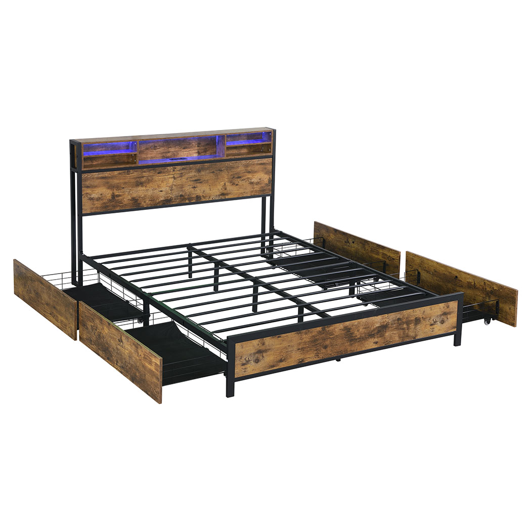 Levede Double Queen Bed Frame RGB LED 4 Storage Drawers USB Charge Headboard - Picture 22 of 33