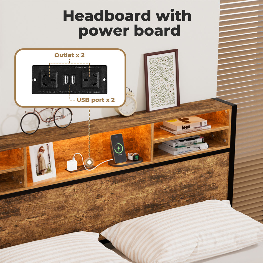 Levede Double Queen Bed Frame RGB LED 4 Storage Drawers USB Charge Headboard - Picture 27 of 33