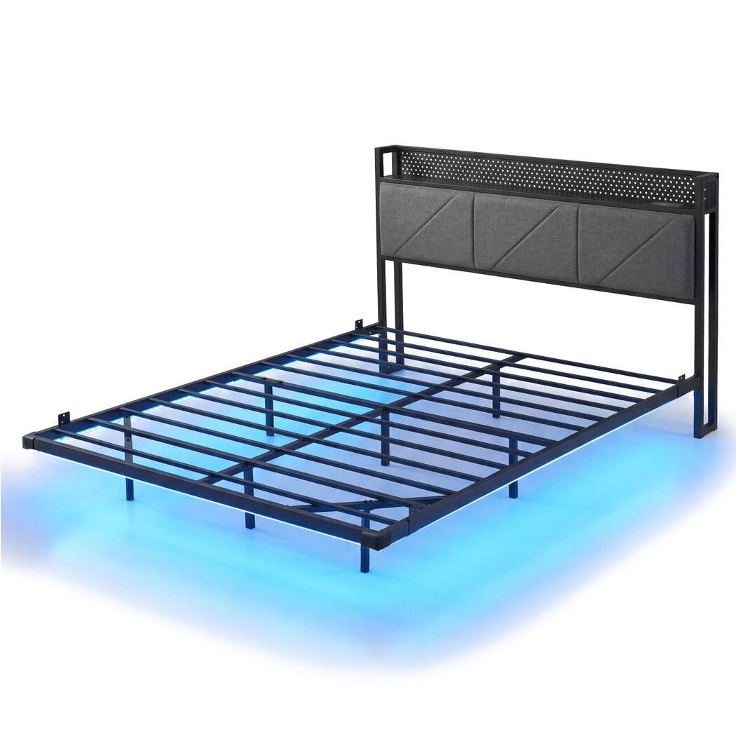 Levede Floating Bed Frame Double LED USB Power Storage Headboard Metal Base