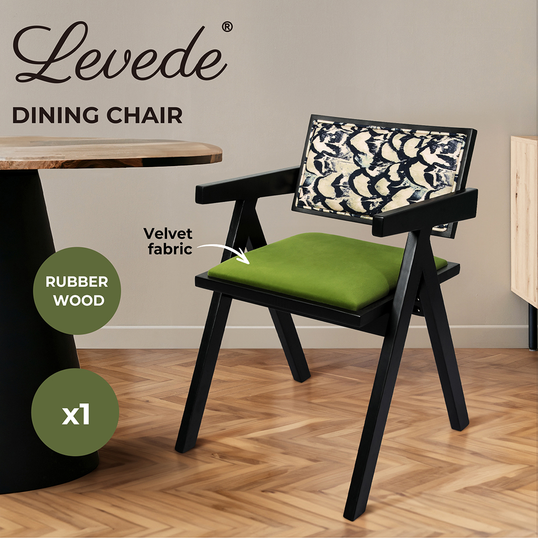 Levede Dining Chairs Solid Wood Armchair Lounge French Retro Chair Padded Cafe - Picture 12 of 33