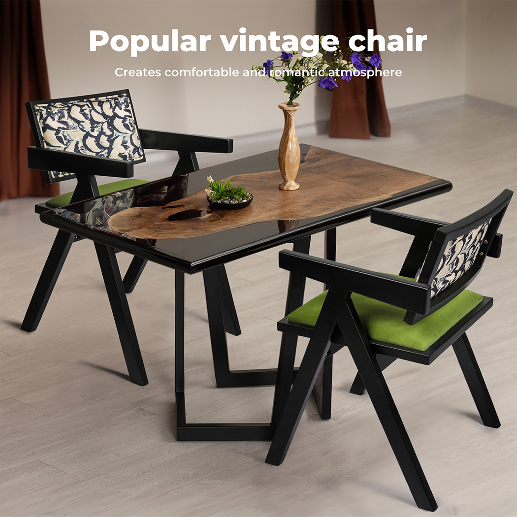 Levede Dining Chairs Solid Wood Armchair Lounge French Retro Chair Padded Cafe - Picture 13 of 33