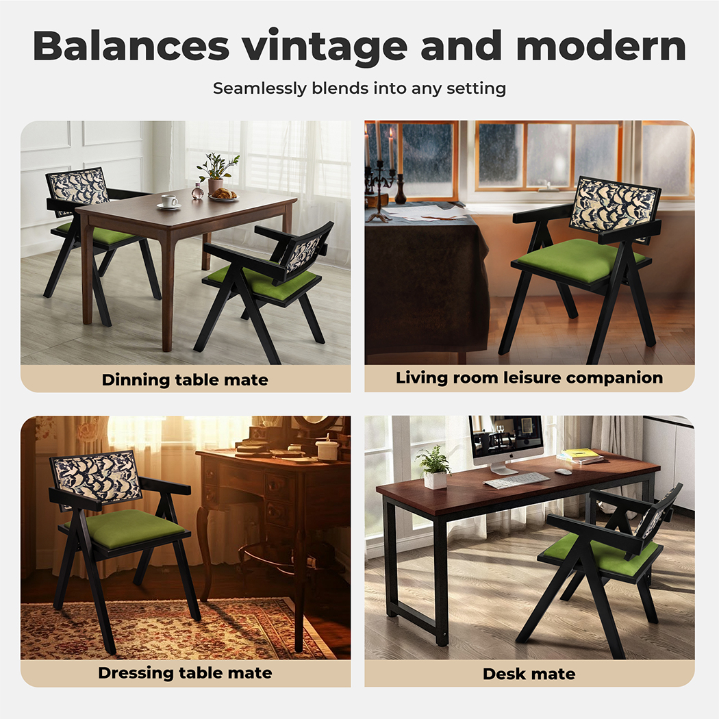 Levede Dining Chairs Solid Wood Armchair Lounge French Retro Chair Padded Cafe - Picture 25 of 33