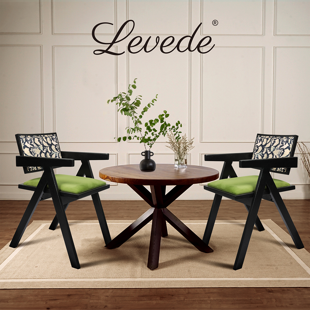 Levede Dining Chairs Solid Wood Armchair Lounge French Retro Chair Padded Cafe - Picture 32 of 33