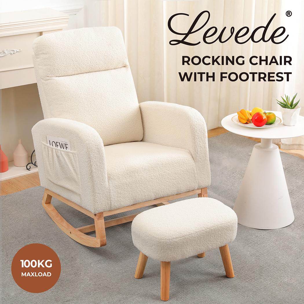 Levede Rocking Chair Nursery Cushion Armchair Accent Lounge Sofa Ottoman Bedroom - Picture 13 of 47