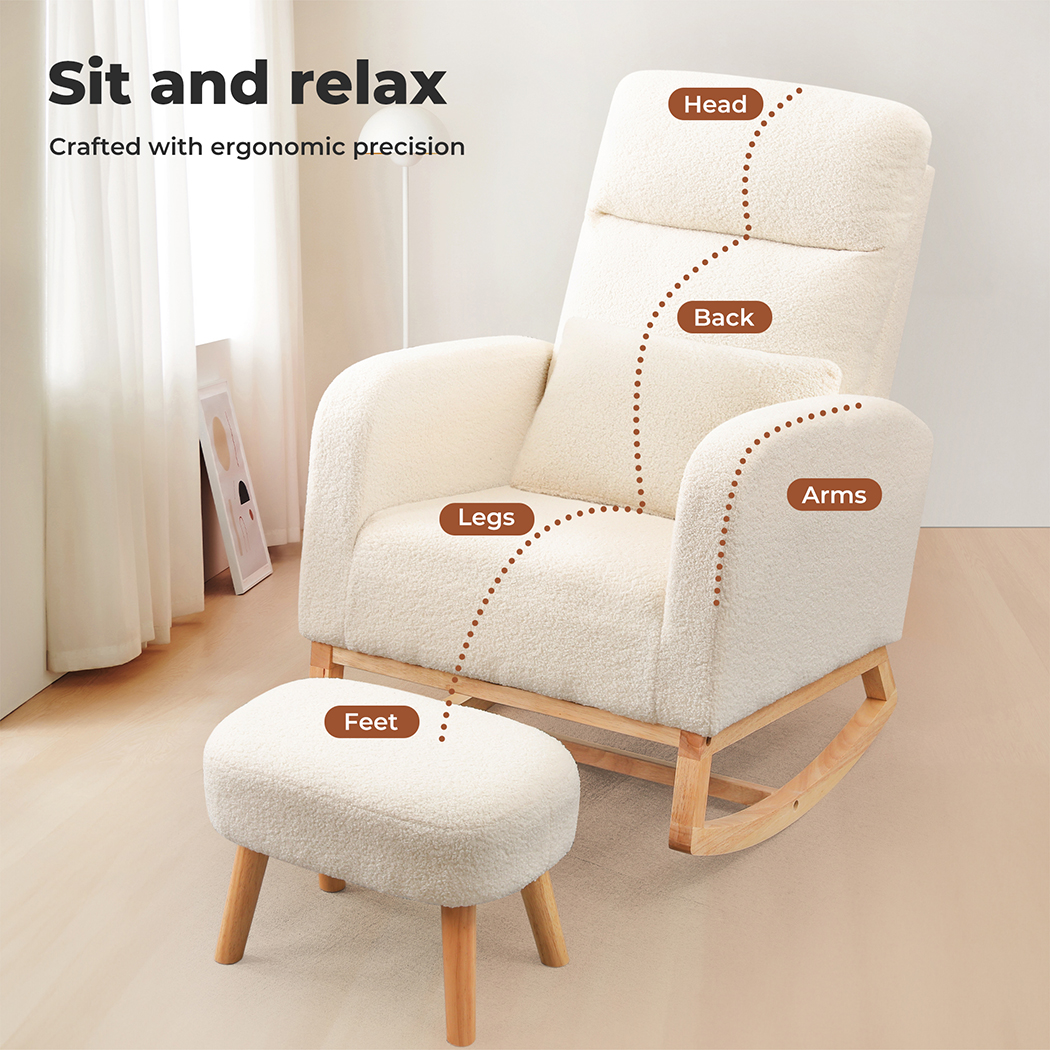 Levede Rocking Chair Nursery Cushion Armchair Accent Lounge Sofa Ottoman Bedroom - Picture 14 of 47