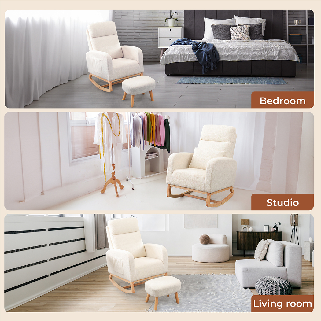 Levede Rocking Chair Nursery Cushion Armchair Accent Lounge Sofa Ottoman Bedroom - Picture 21 of 47