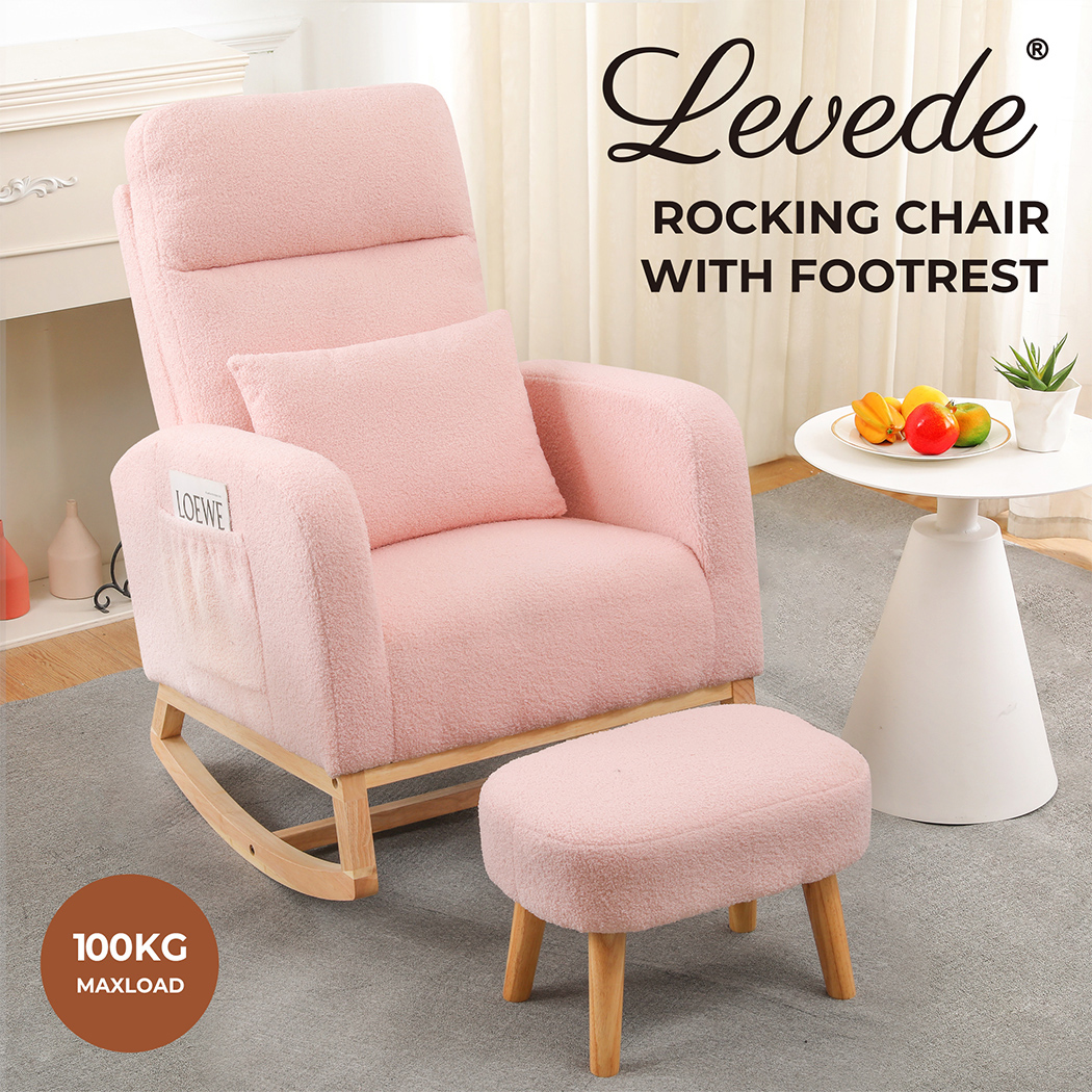 Levede Rocking Chair Nursery Cushion Armchair Accent Lounge Sofa Ottoman Bedroom - Picture 36 of 47