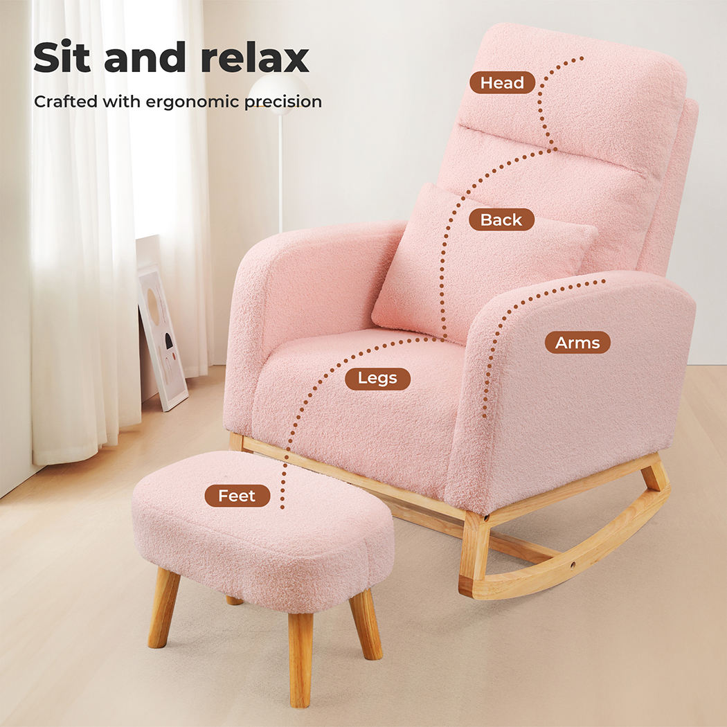 Levede Rocking Chair Nursery Cushion Armchair Accent Lounge Sofa Ottoman Bedroom - Picture 37 of 47