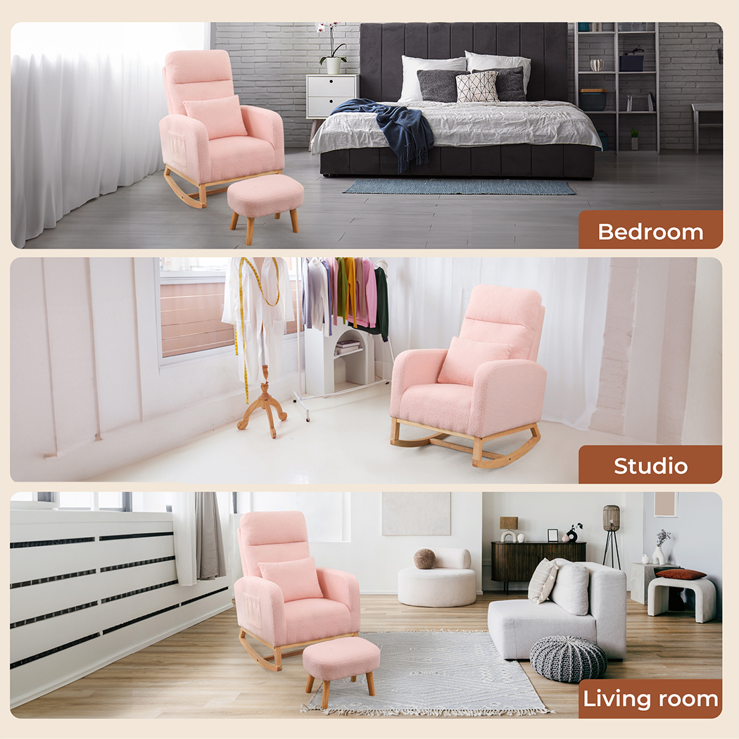 Levede Rocking Chair Nursery Cushion Armchair Accent Lounge Sofa Ottoman Bedroom - Picture 44 of 47