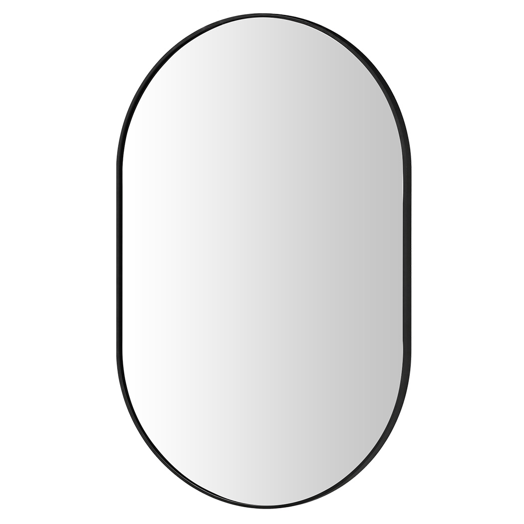 Yezi Oval Wall Mirror 70x50cm Black Frame Bathroom Wall Mounted Vanity Mirror