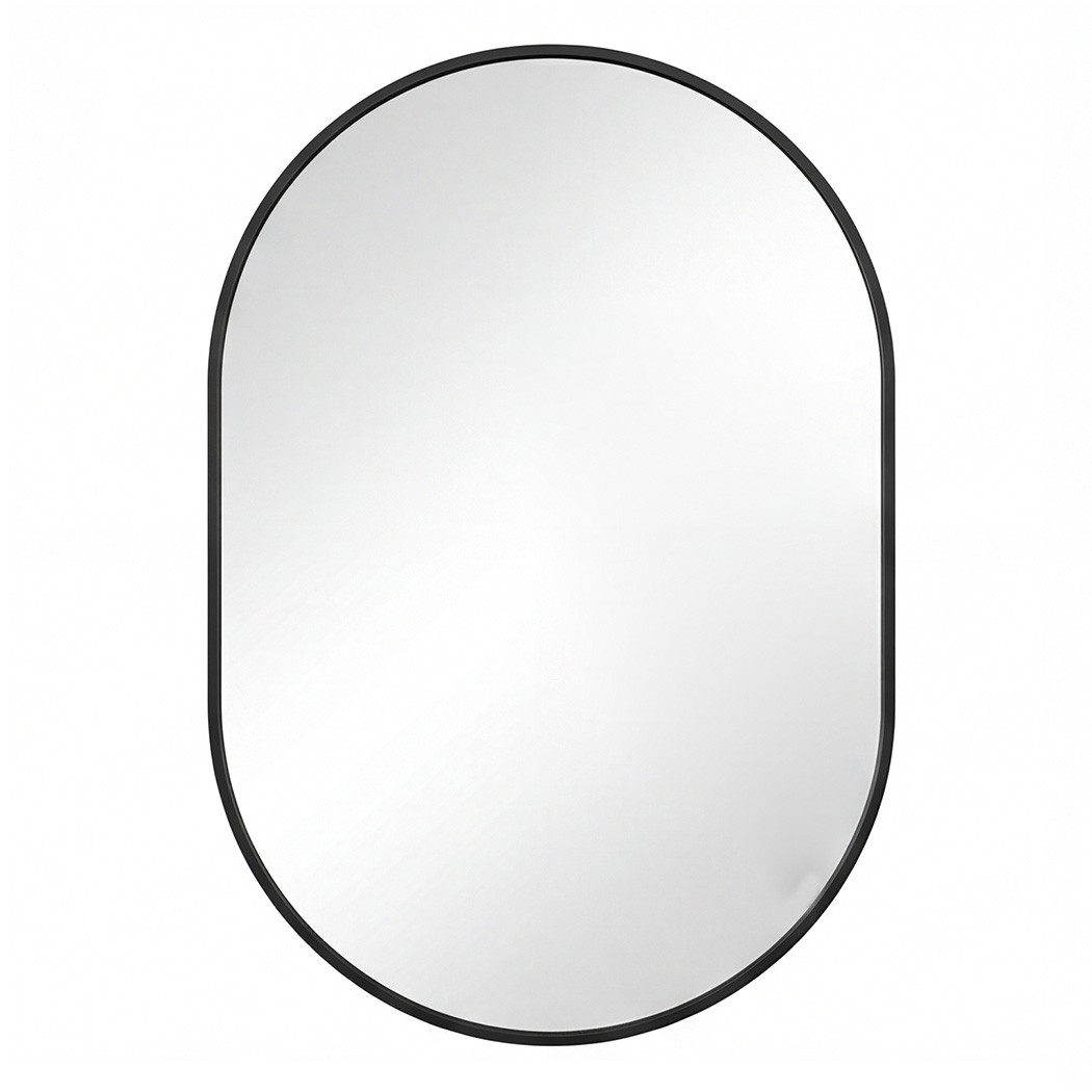 Yezi Oval Wall Mirror 70x50cm Black Frame Bathroom Wall Mounted Vanity Mirror detail
