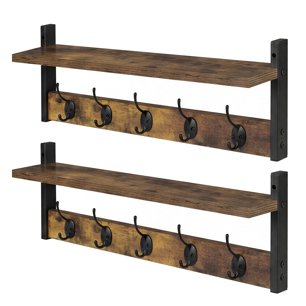 Levede Coat Rack Shelf Wall Mounted Entryway Double Hook Wall Floating Hat Rack