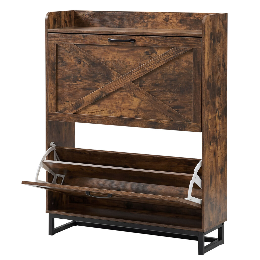 Levede Shoe Cabinet 2 Flip Drawers Storage Organiser Removable Shelf Hallway