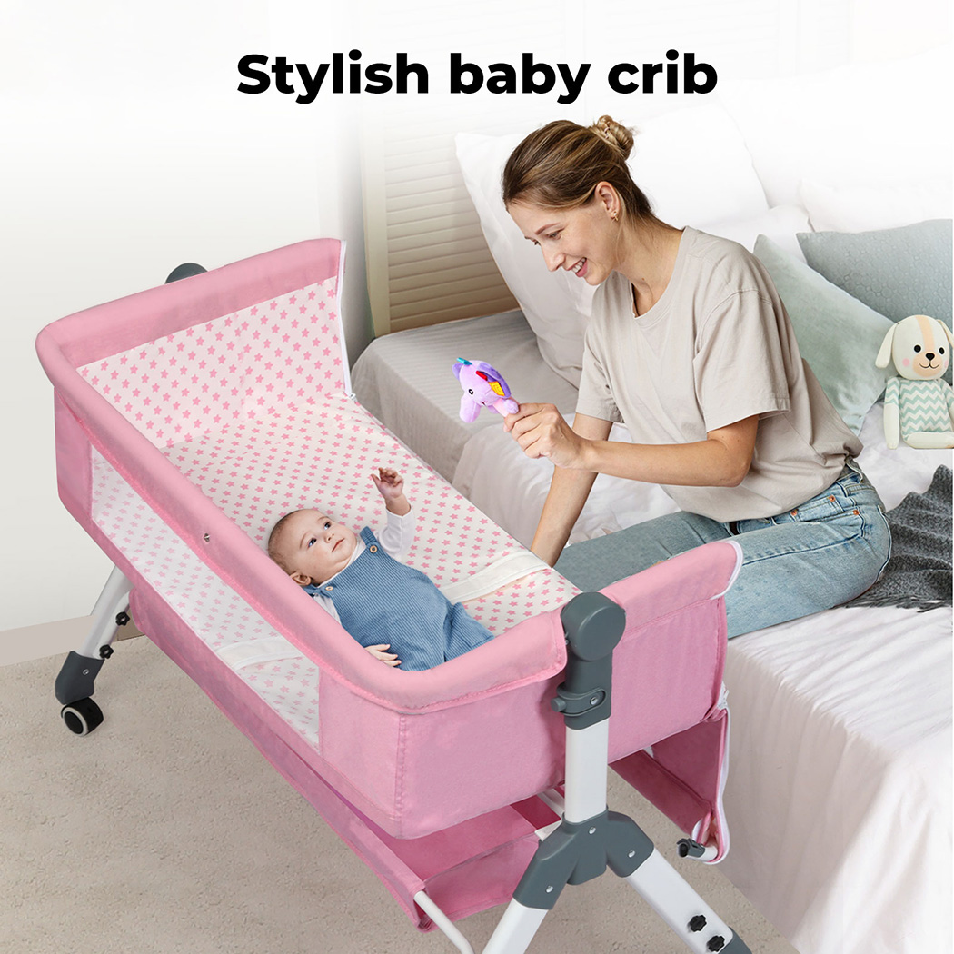 Bopeep Baby Cot Bed Crib Portable Bassinet Safety Fence Adjustable Bedside Pink - Picture 21 of 31