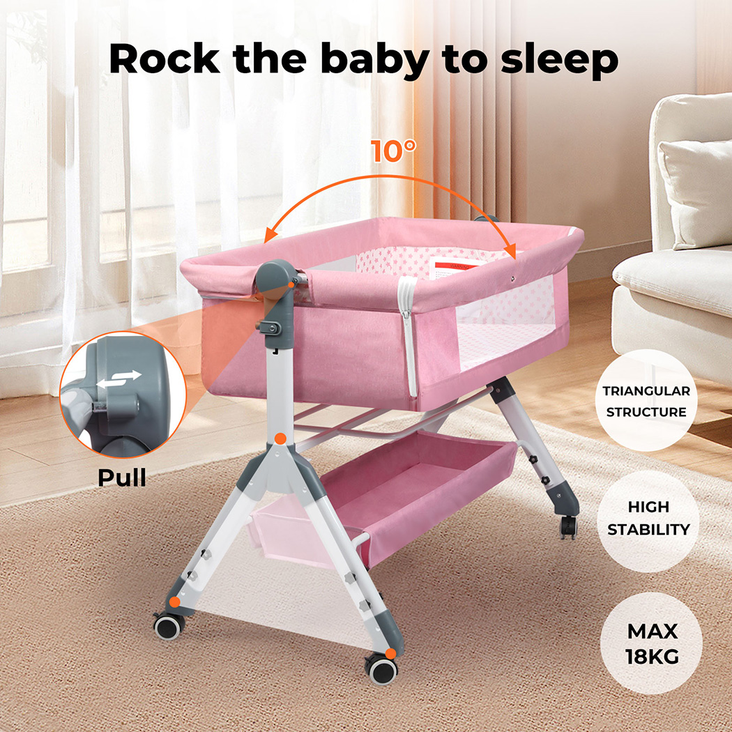 Bopeep Baby Cot Bed Crib Portable Bassinet Safety Fence Adjustable Bedside Pink - Picture 22 of 31
