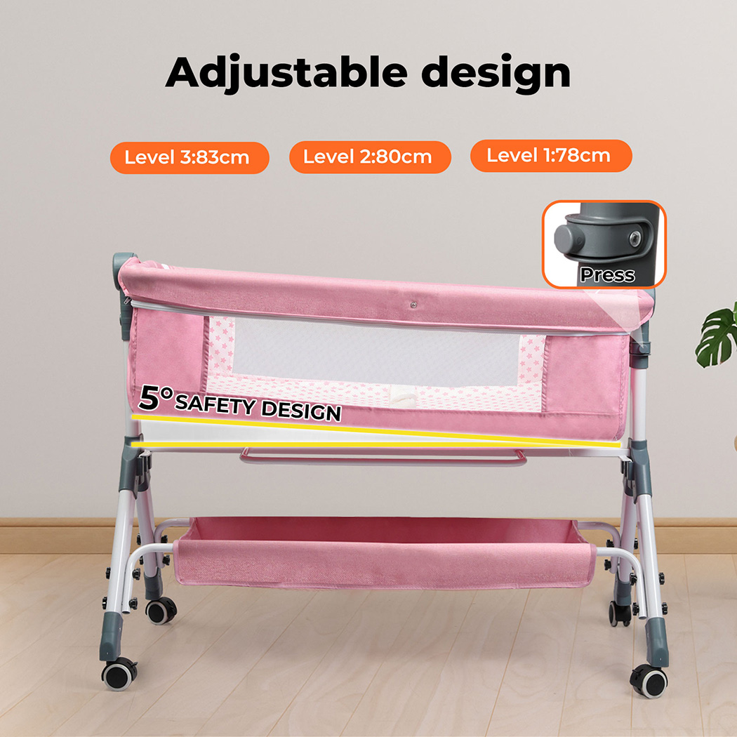 Bopeep Baby Cot Bed Crib Portable Bassinet Safety Fence Adjustable Bedside Pink - Picture 23 of 31