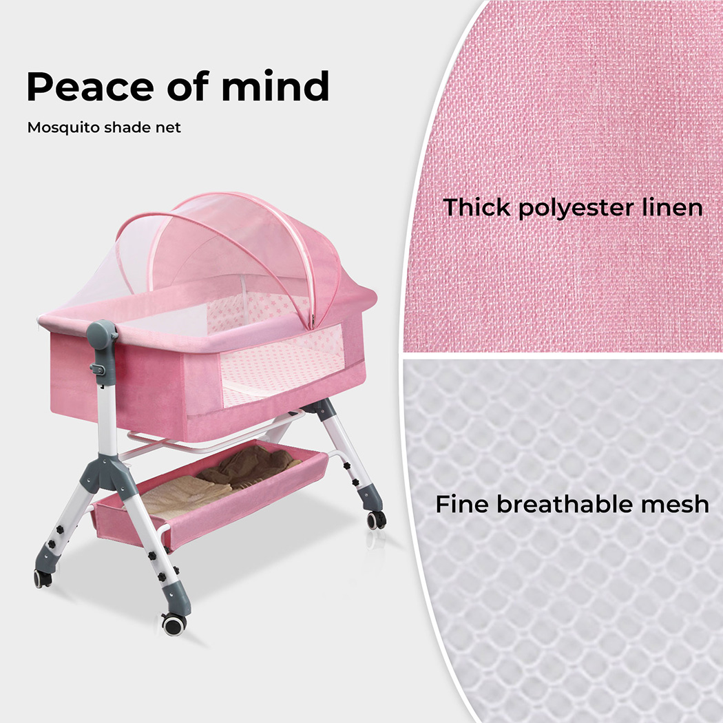 Bopeep Baby Cot Bed Crib Portable Bassinet Safety Fence Adjustable Bedside Pink - Picture 25 of 31