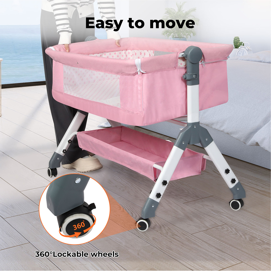 Bopeep Baby Cot Bed Crib Portable Bassinet Safety Fence Adjustable Bedside Pink - Picture 26 of 31