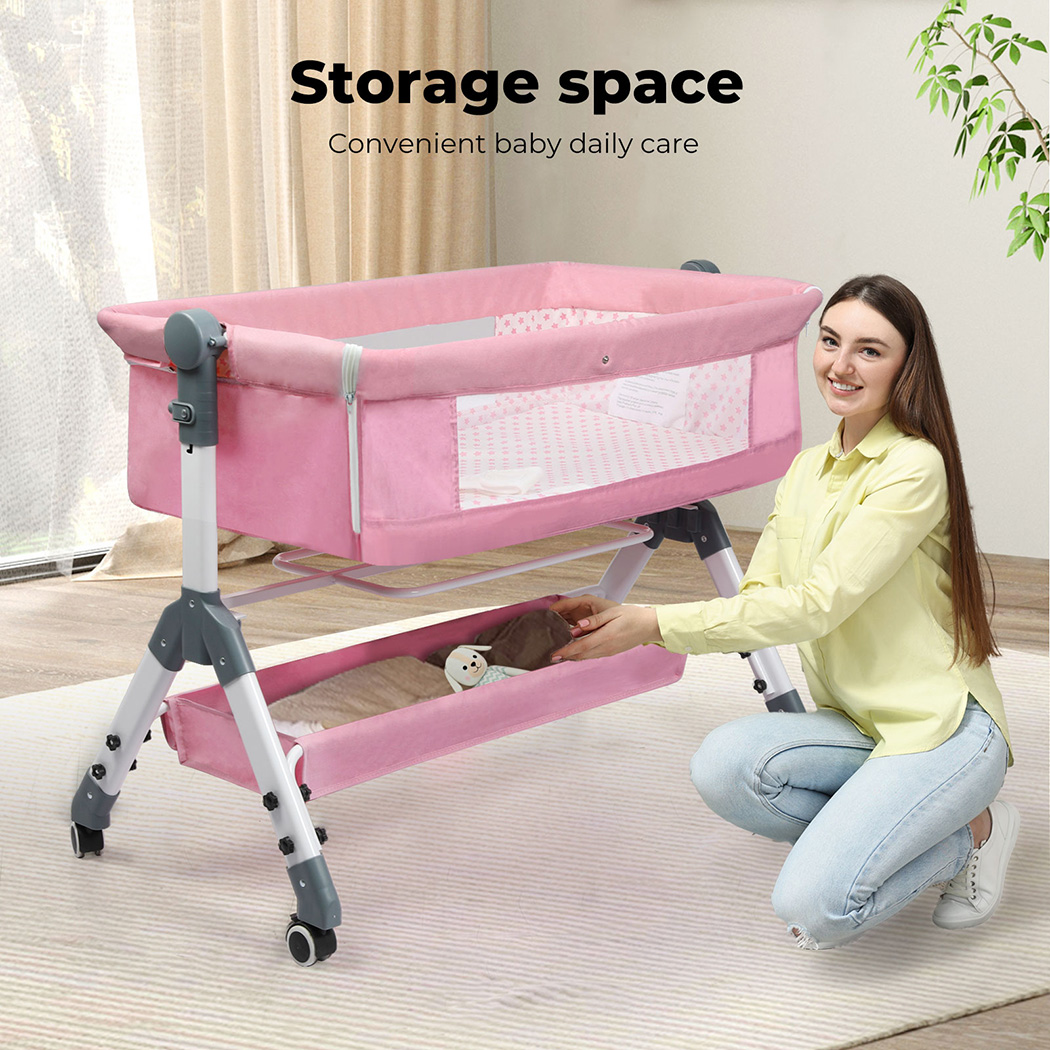Bopeep Baby Cot Bed Crib Portable Bassinet Safety Fence Adjustable Bedside Pink - Picture 27 of 31