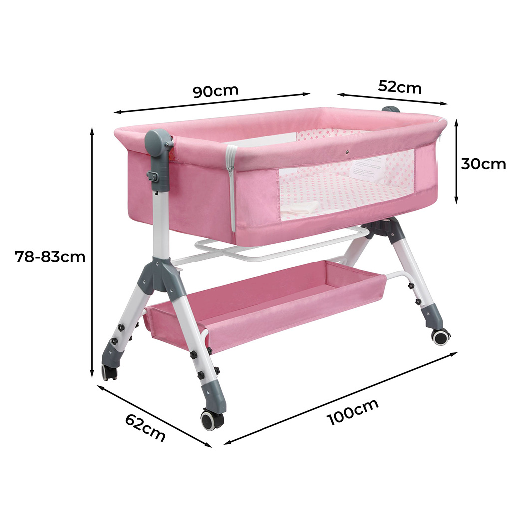 Bopeep Baby Cot Bed Crib Portable Bassinet Safety Fence Adjustable Bedside Pink - Picture 29 of 31