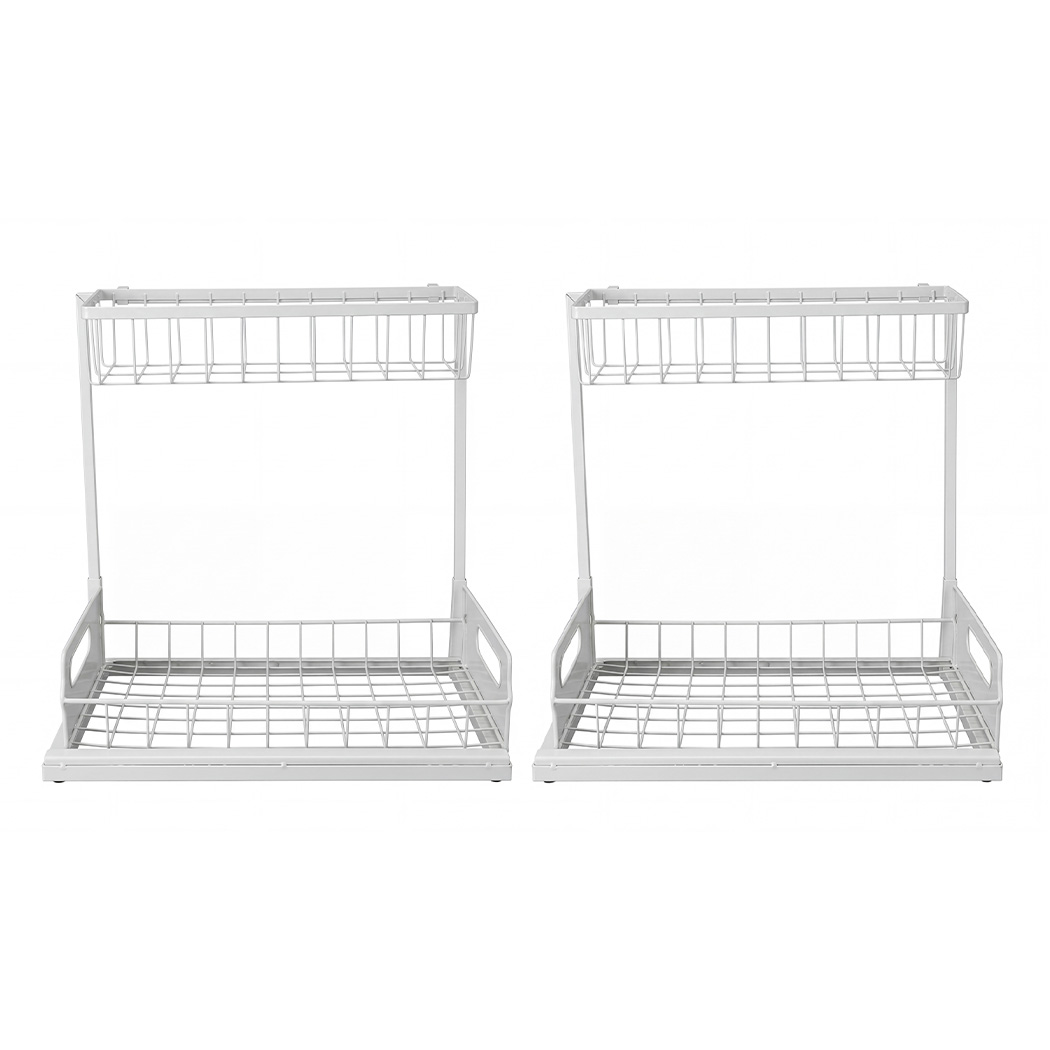 Toque 2x Under Sink Storage Rack Kitchen Cabinet Organiser 2-Tier Shelving Home