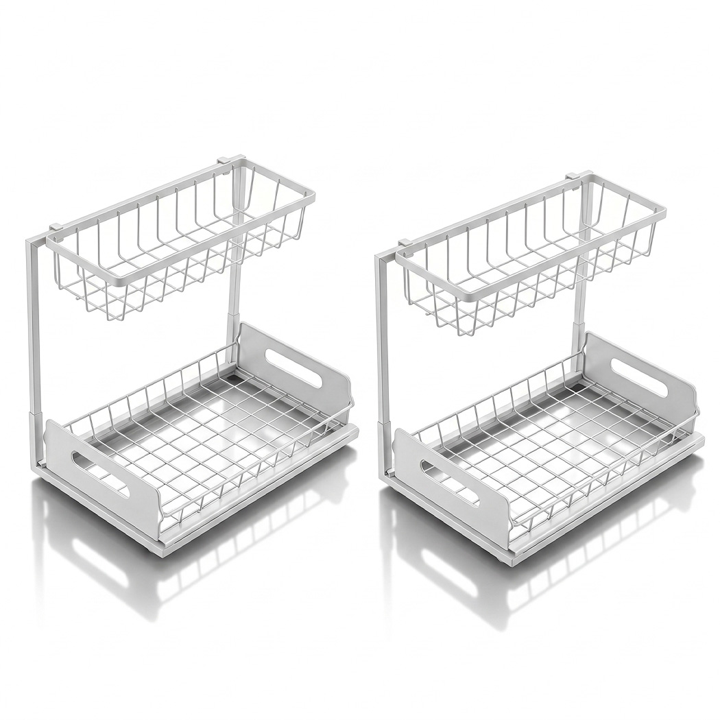Toque 2x Under Sink Storage Rack Kitchen Cabinet Organiser 2-Tier Shelving Home detail