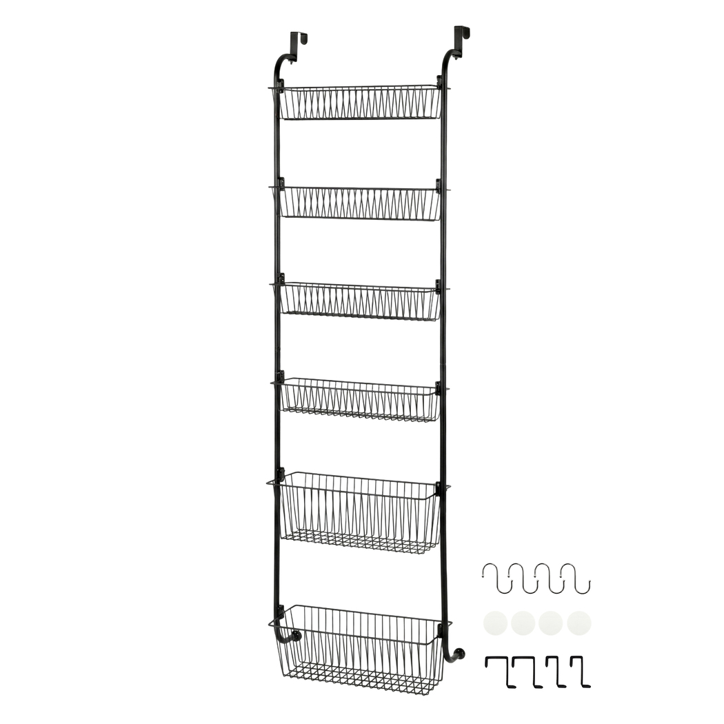Toque Over the Door Pantry Organiser 6 Tiers Metal Hanging Storage Rack Black